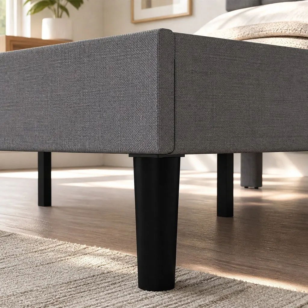 Grey Upholstered Queen Bed Frame with Storage