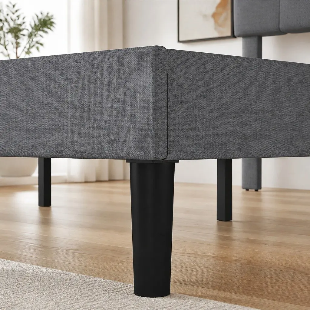 Grey Upholstered Queen Size Platform Bed Frame with Storage
