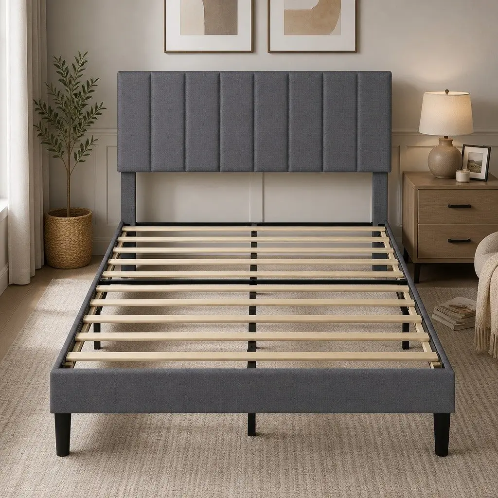 Double Size Upholstered Platform Bed Frame with Storage