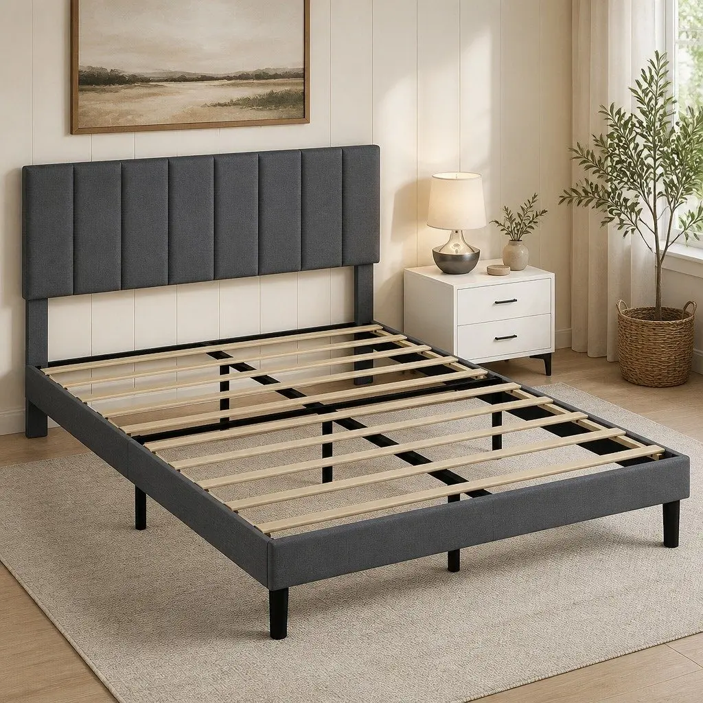 Double Size Upholstered Platform Bed Frame with Storage