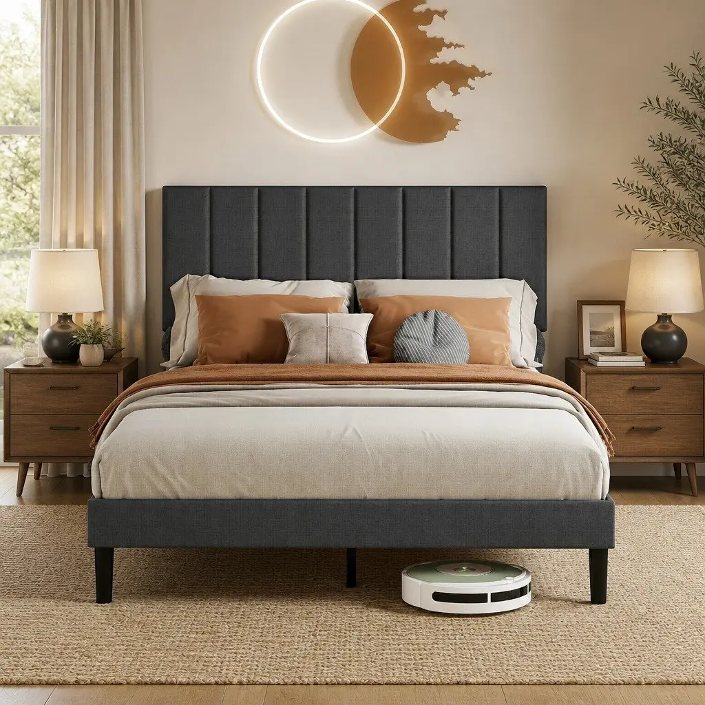 Double Size Upholstered Platform Bed Frame with Storage