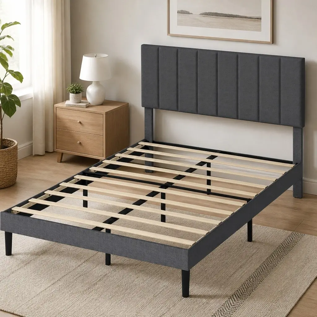 Double Size Upholstered Platform Bed Frame with Storage