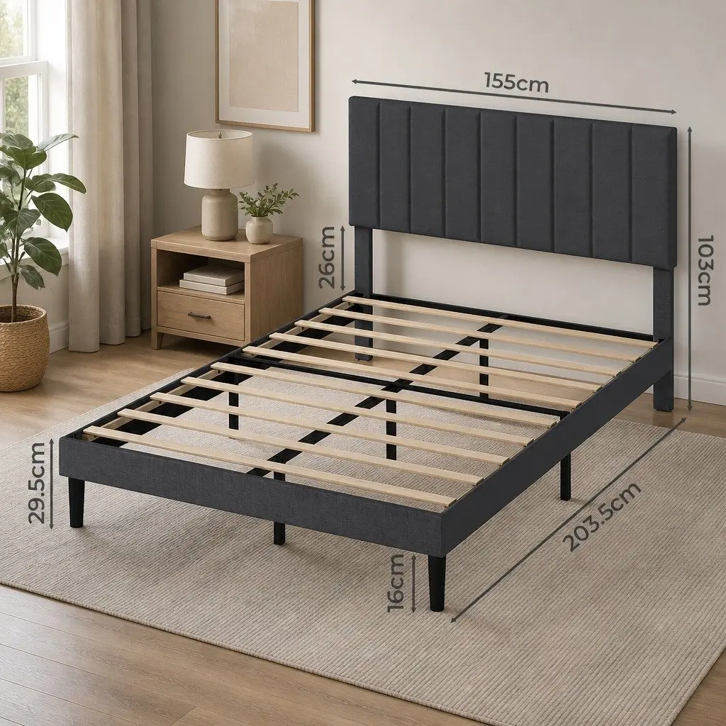 Dark Grey Queen Upholstered Platform Bed Frame with Storage