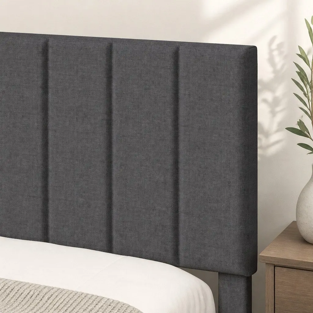 Dark Grey Queen Upholstered Platform Bed Frame with Storage