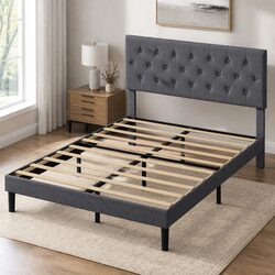 Stylish Upholstered Double Bed Frame with Storage
