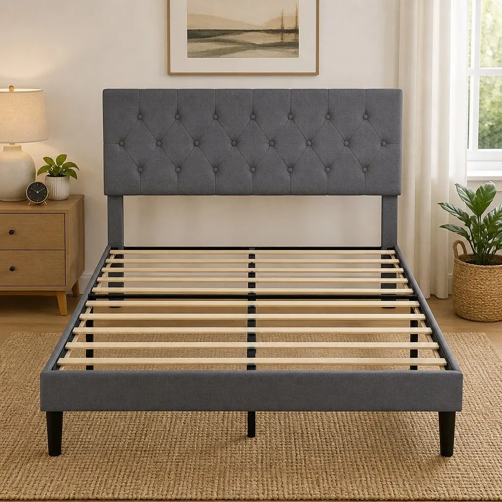Upholstered Double Bed Frame with Storage