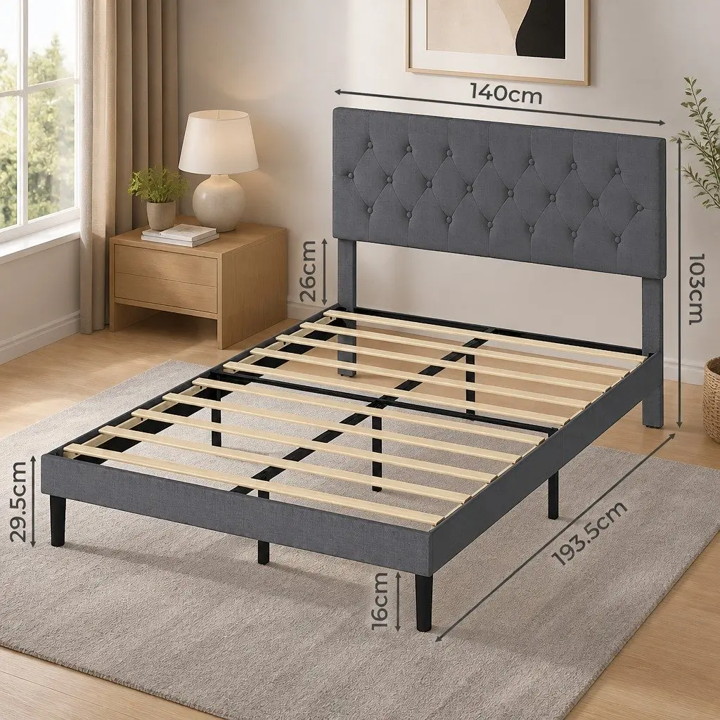 Upholstered Double Bed Frame with Storage