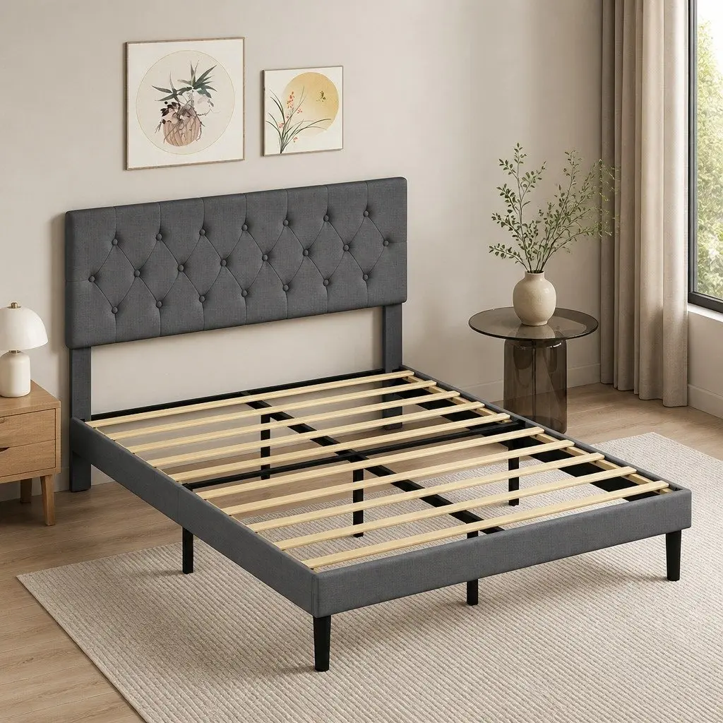 Upholstered Double Bed Frame with Storage
