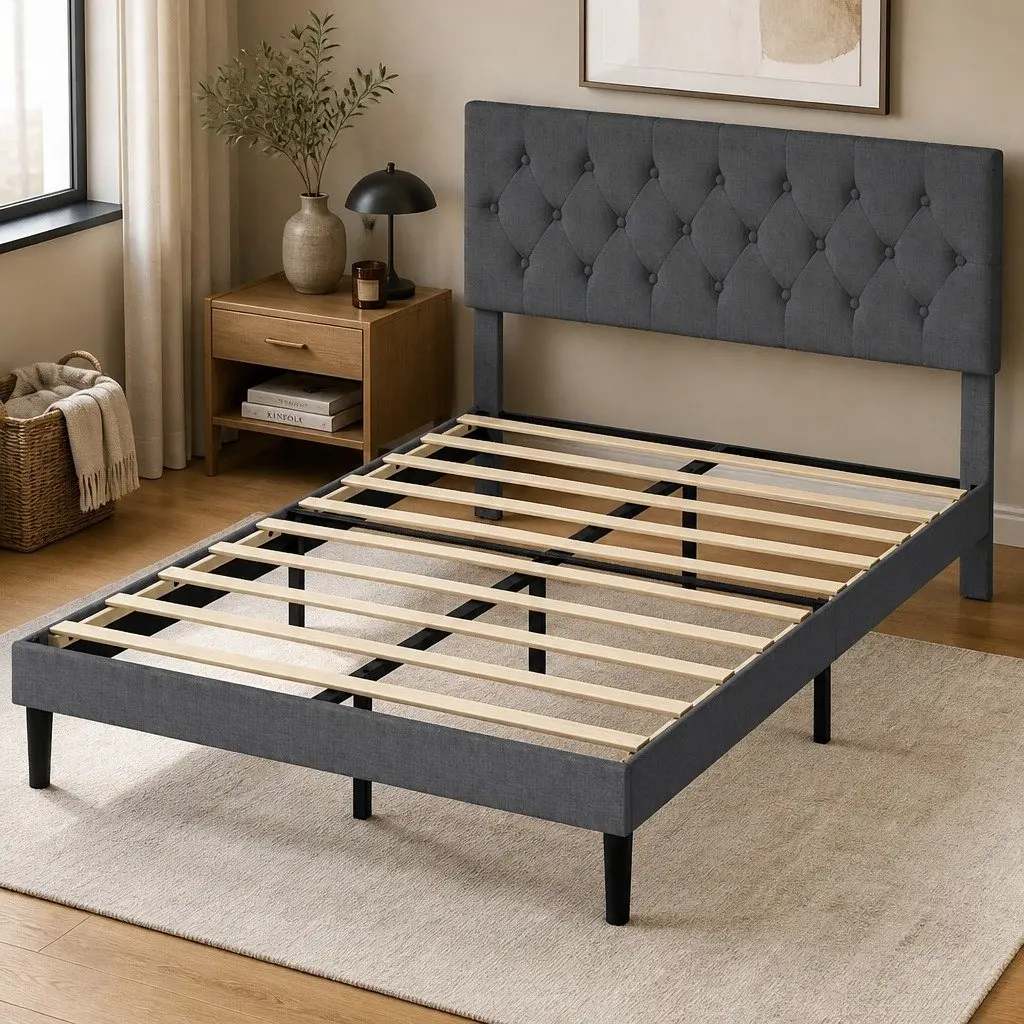 Upholstered Double Bed Frame with Storage