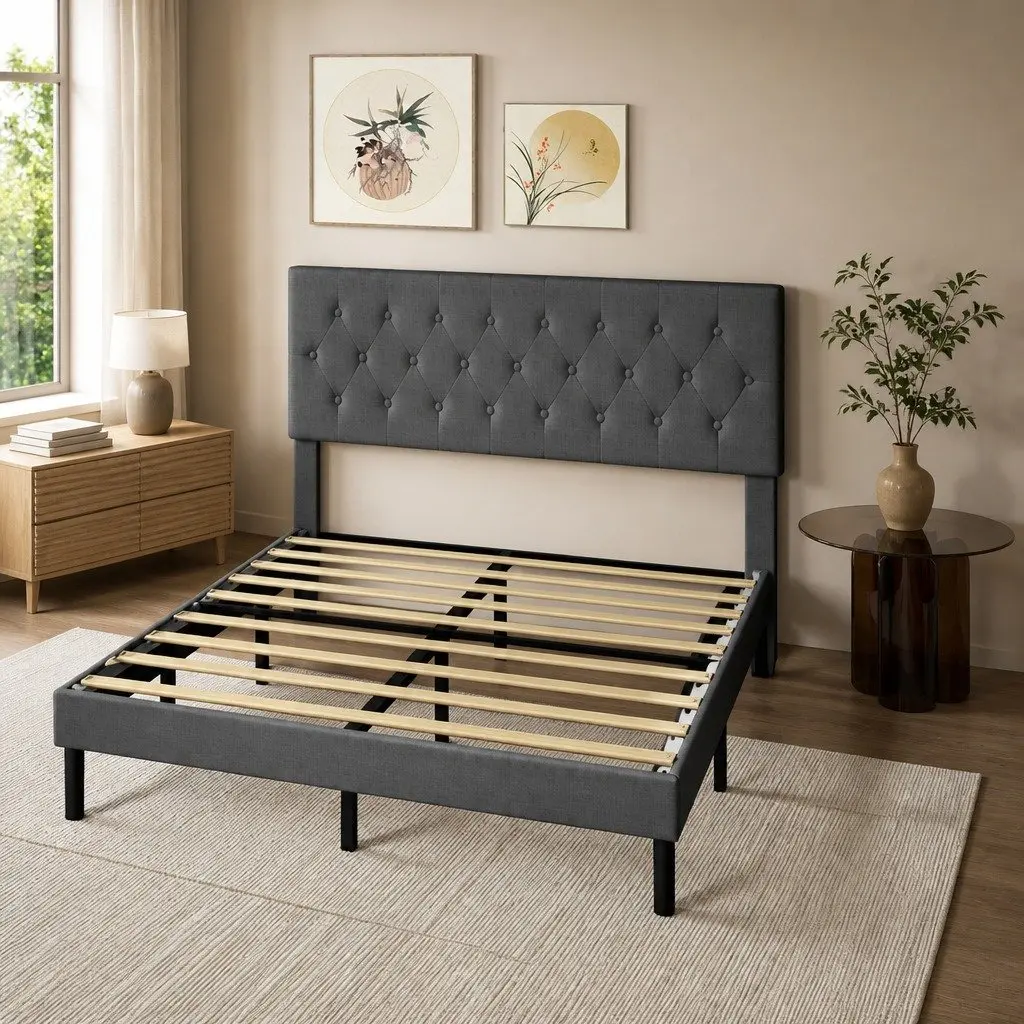 Queen Upholstered Bed Frame with Storage