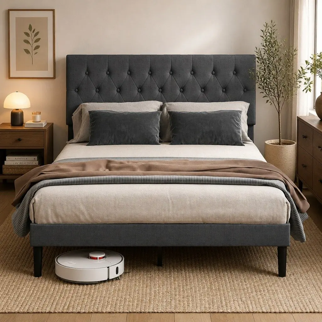 Queen Upholstered Bed Frame with Storage