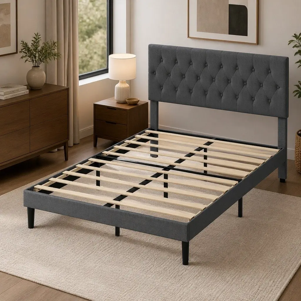 Queen Upholstered Bed Frame with Storage