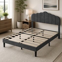 Double Upholstered Platform Bed Frame with Storage