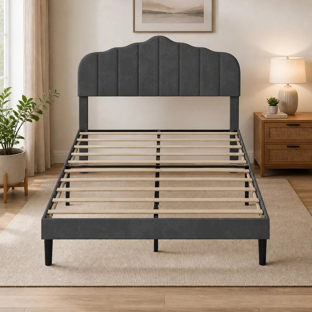 Double Upholstered Platform Bed Frame with Storage