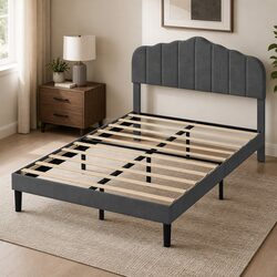 Dark Grey Upholstered Queen Size Bed Frame with Storage
