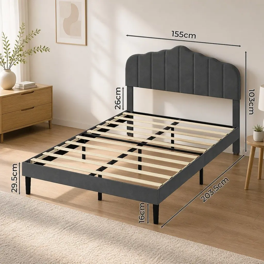 Dark Grey Upholstered Queen Size Bed Frame with Storage