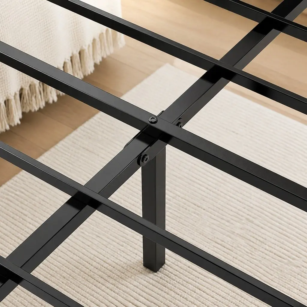 Grey Double Bed Frame with Upholstered Headboard