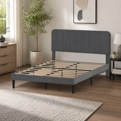 Upholstered Double Bed Frame with Adjustable Headboard