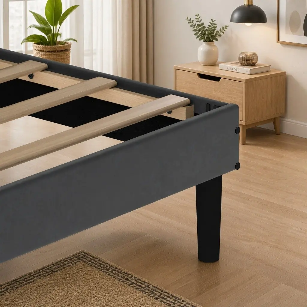 Upholstered Double Bed Frame with Adjustable Headboard