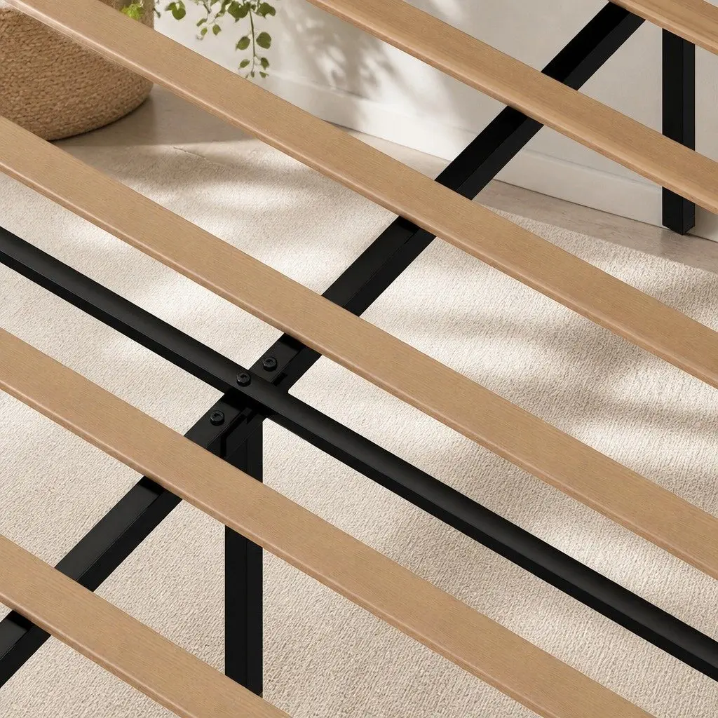 Upholstered Double Bed Frame with Adjustable Headboard