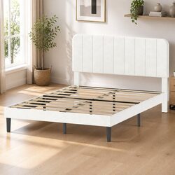 Upholstered Double Bed Frame with Adjustable Headboard