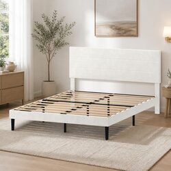 Upholstered Double Bed Frame with Adjustable Headboard