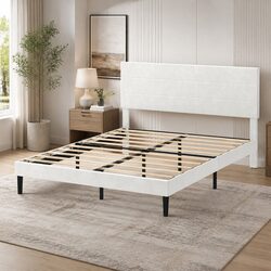 Upholstered Queen Bed Frame with Adjustable Headboard