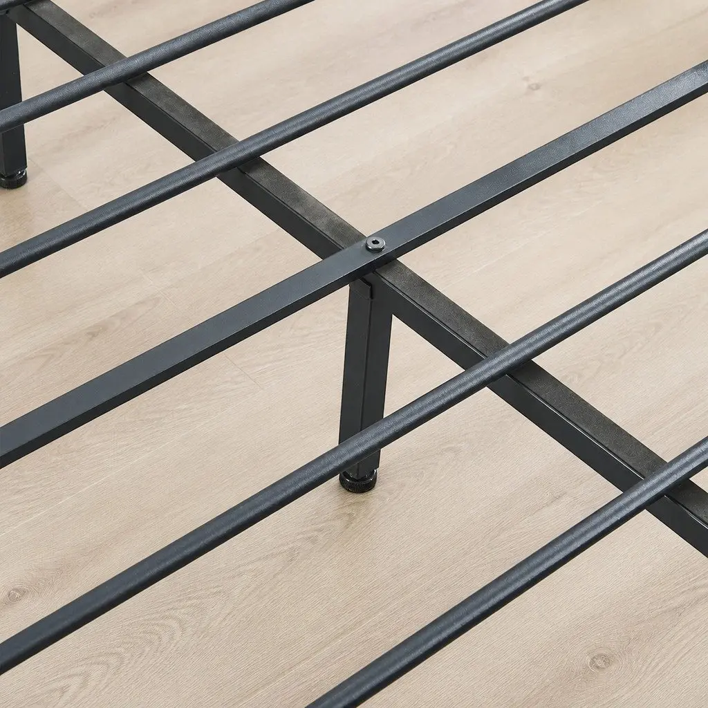 Double Metal Bed Frame with Storage Drawers Steel Slats Industrial Bedroom