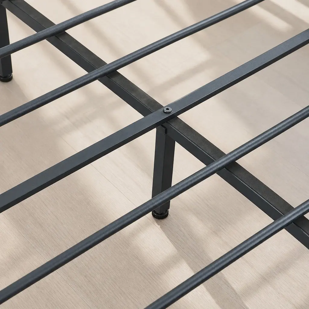 Queen Metal Bed Frame with Under-Bed Storage Drawers Industrial Platform Slat