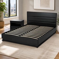 Double Bed Frame with LED Bedside Table Set - Black