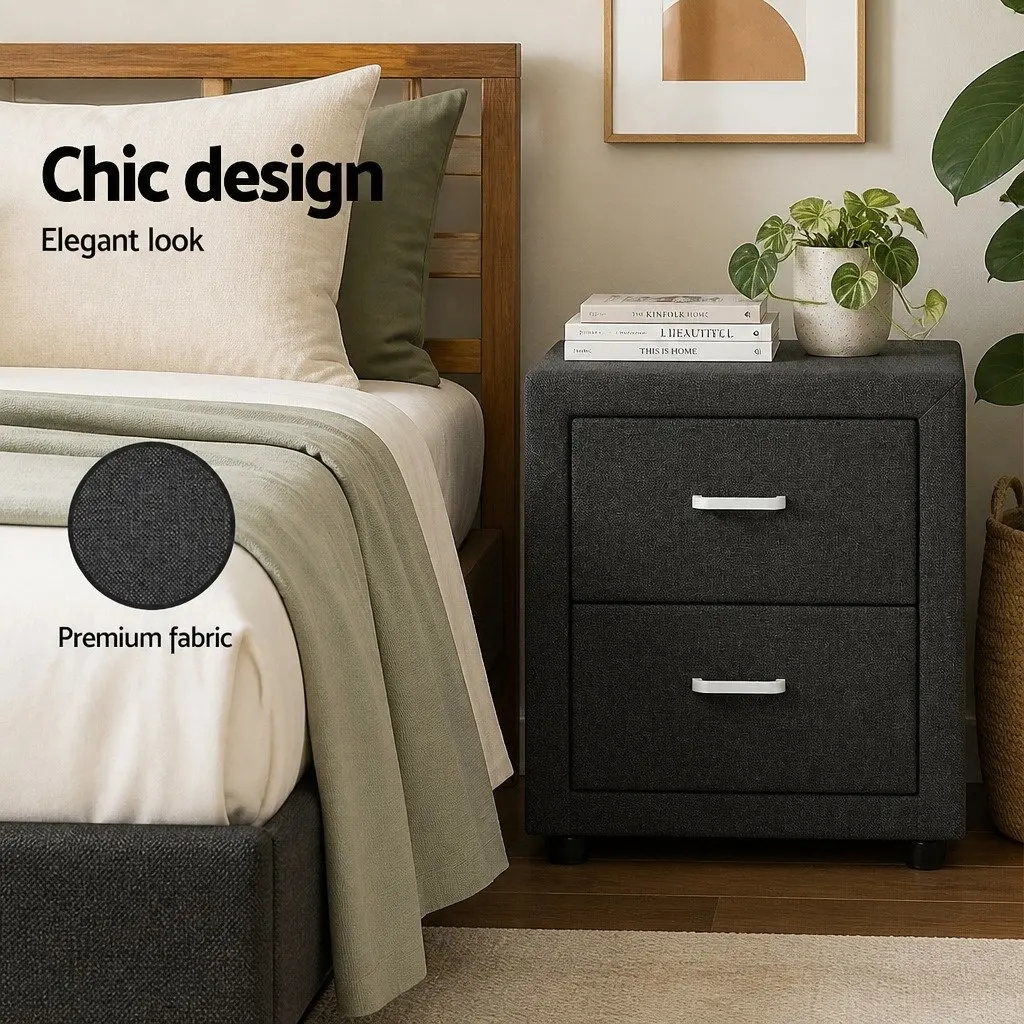 Charcoal Bedside Table with 2 Drawers