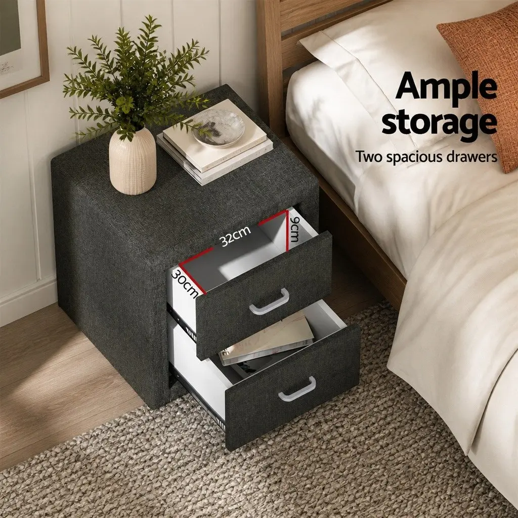 Charcoal Bedside Table with 2 Drawers