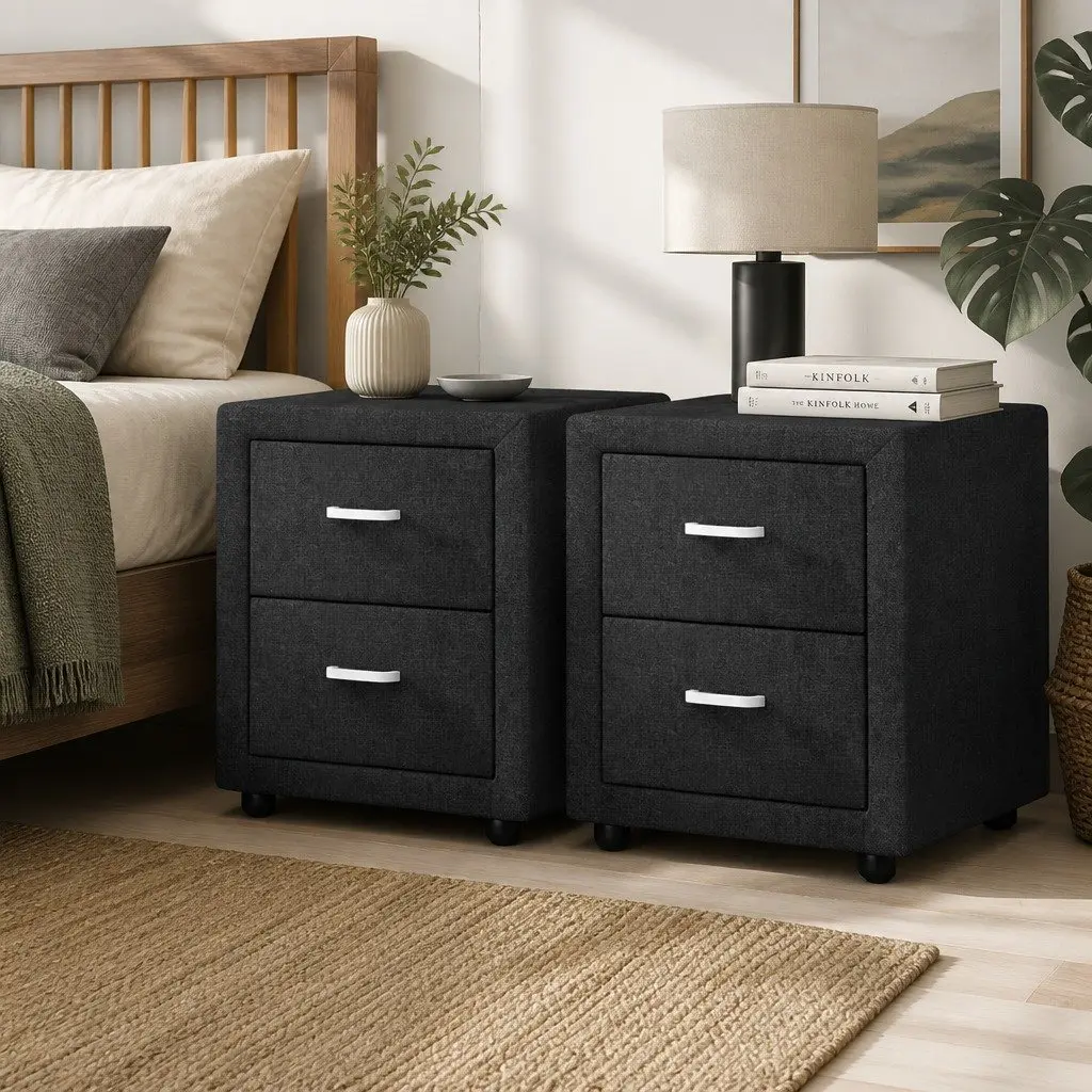 Charcoal Bedside Table with 2 Drawers
