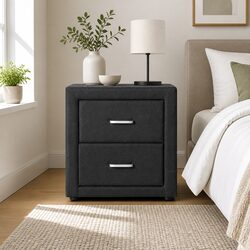 Modern Charcoal Fabric 2-Drawer Bedside Table