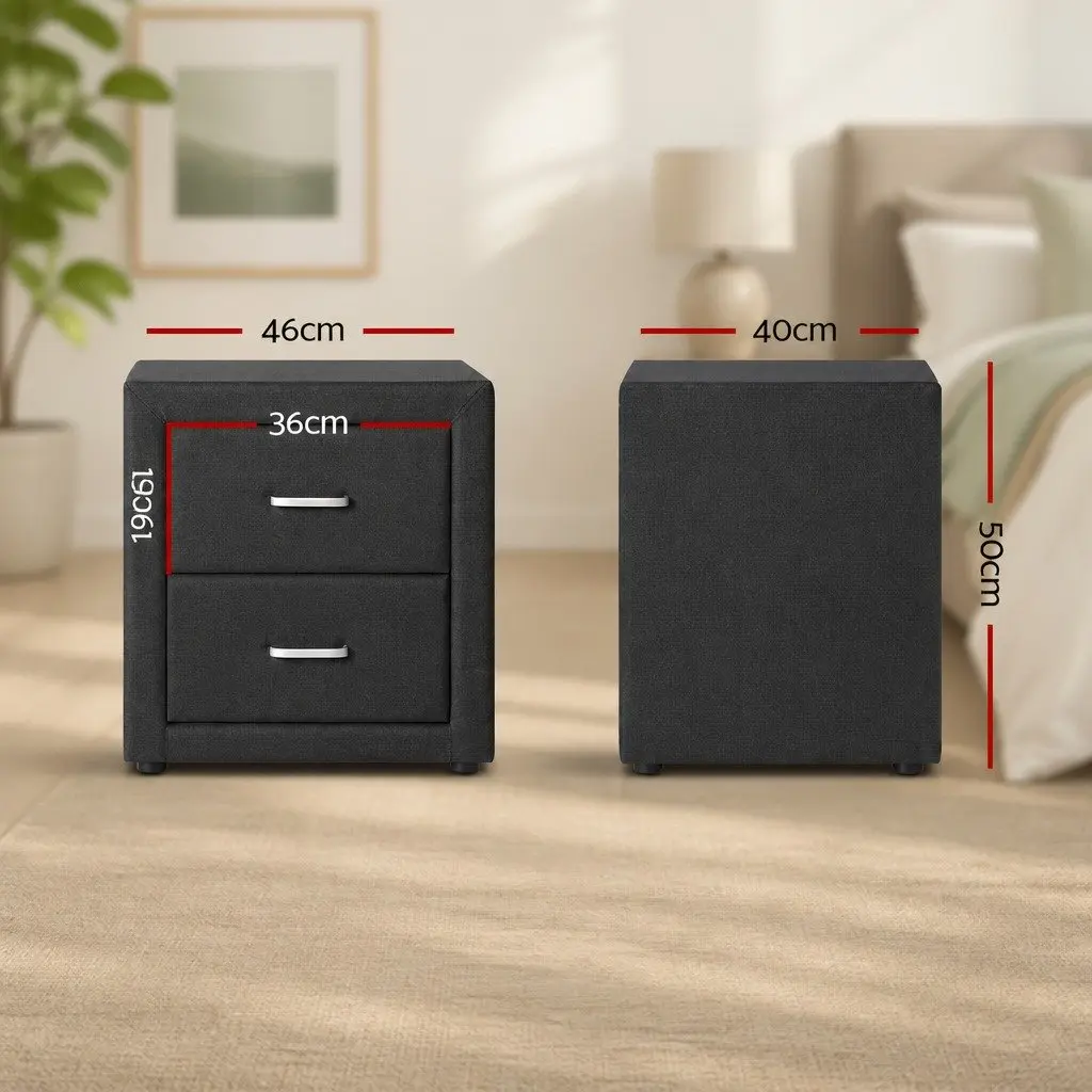 Charcoal Fabric 2-Drawer Bedside Table