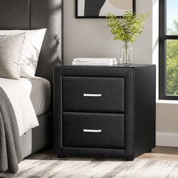 Modern Black Bedside Table with 2 Drawers