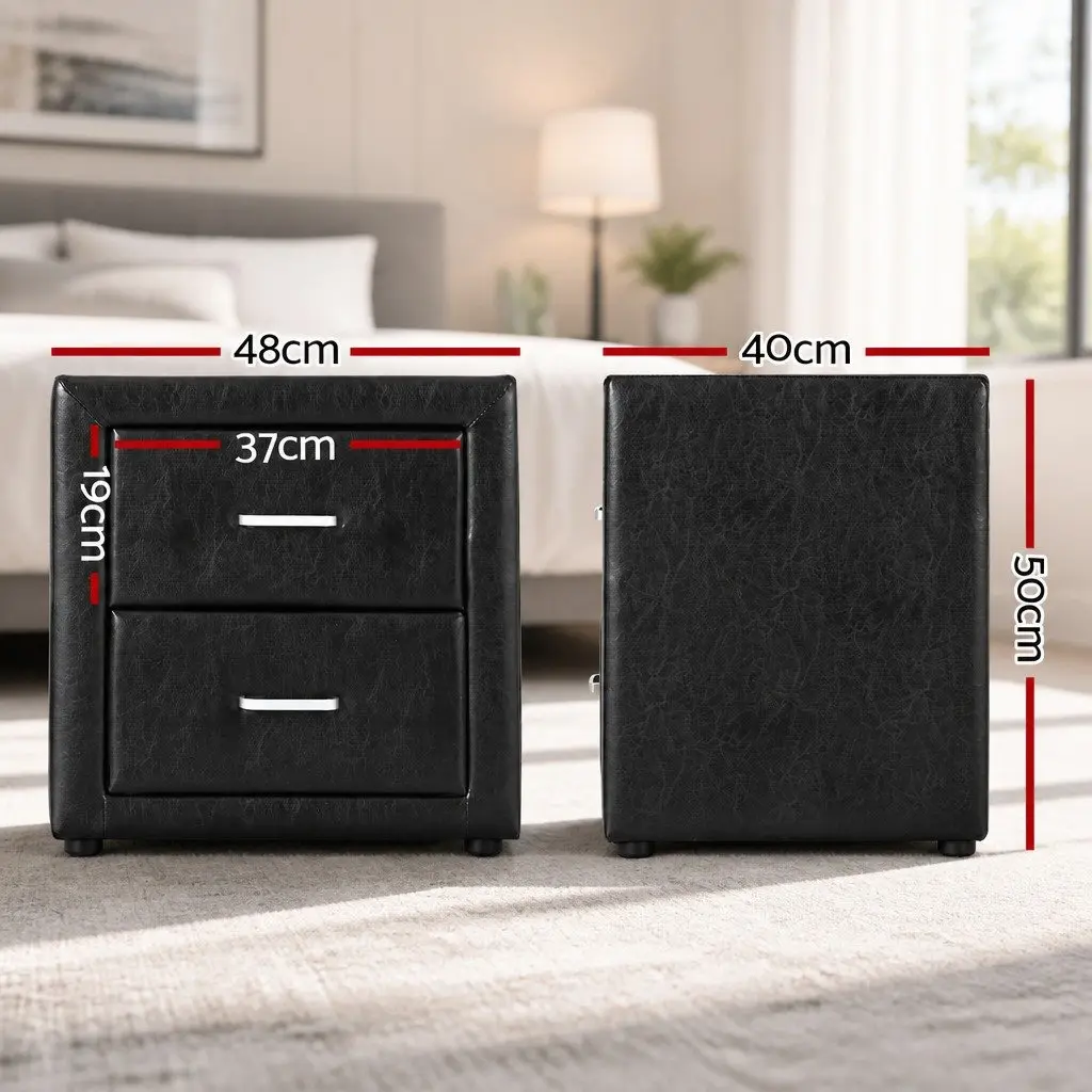 Black Bedside Table with 2 Drawers