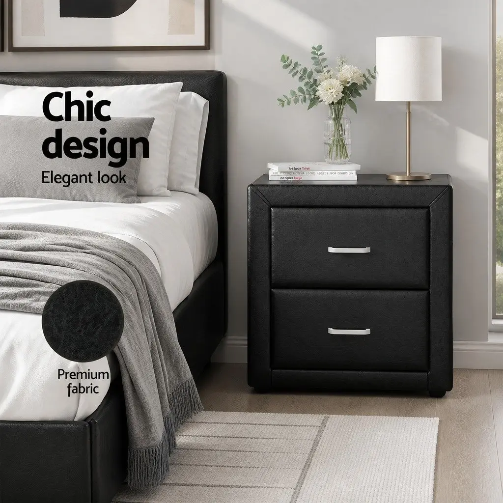 Black Bedside Table with 2 Drawers