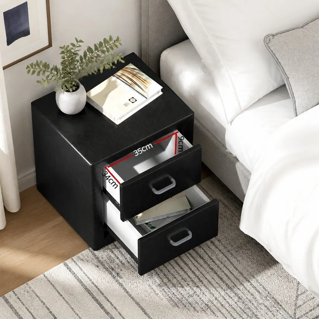 Black Bedside Table with 2 Drawers