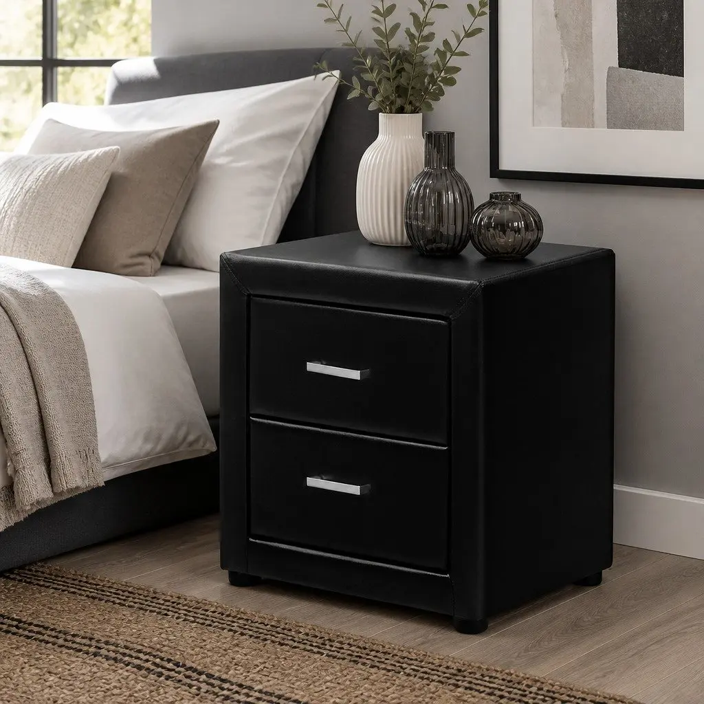 Black Bedside Table with 2 Drawers