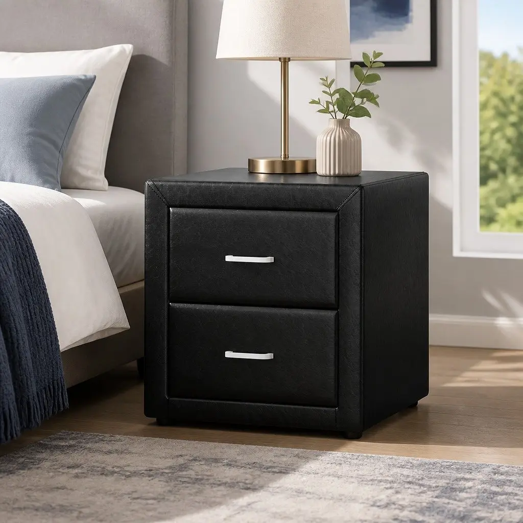 Black Bedside Table with 2 Drawers