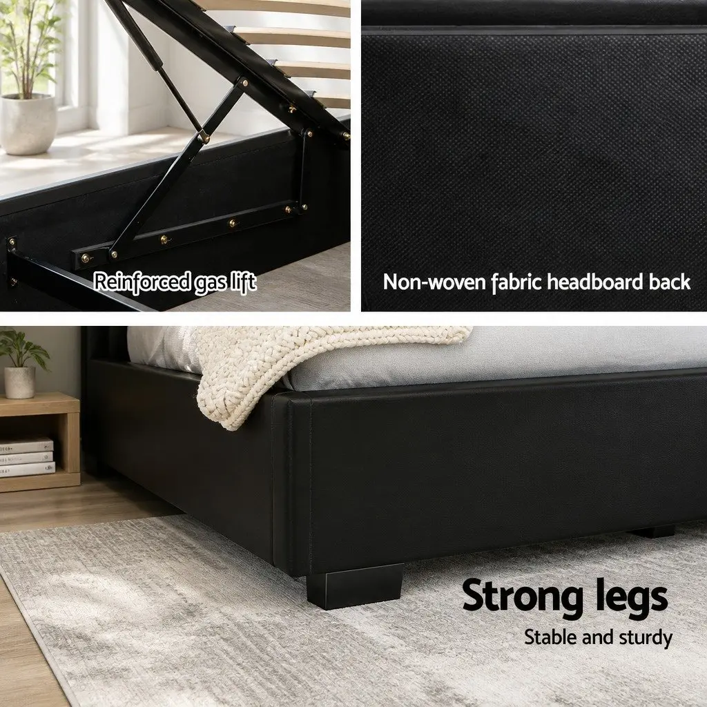 Queen Size Gas Lift Bed Frame with LED Storage