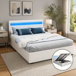 Comfortable Queen Size LED Gas Lift Storage Bed Frame