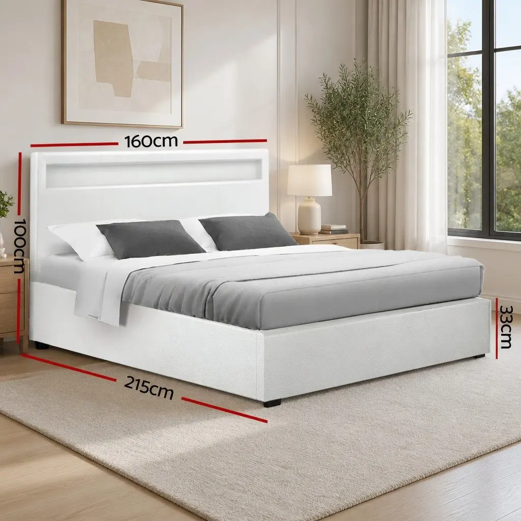 Queen Size LED Gas Lift Storage Bed Frame