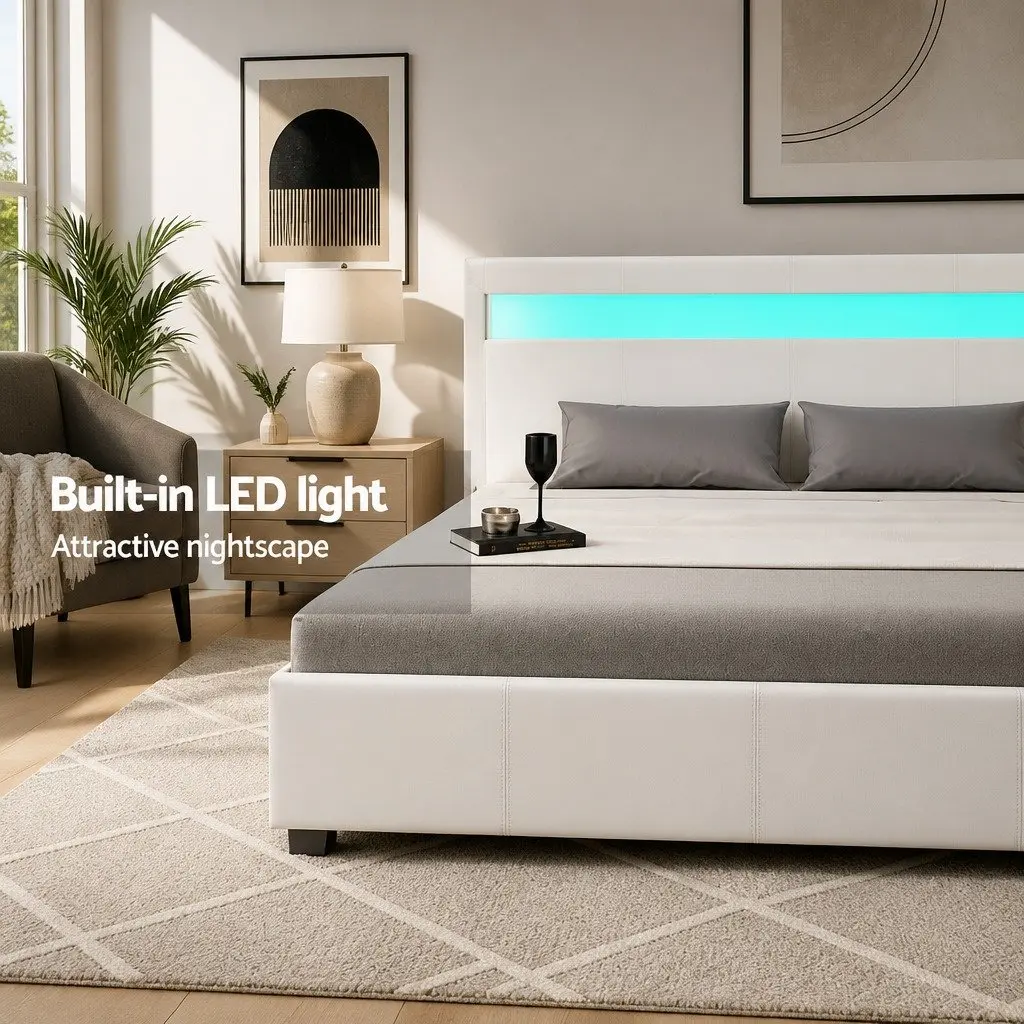 Queen Size LED Gas Lift Storage Bed Frame