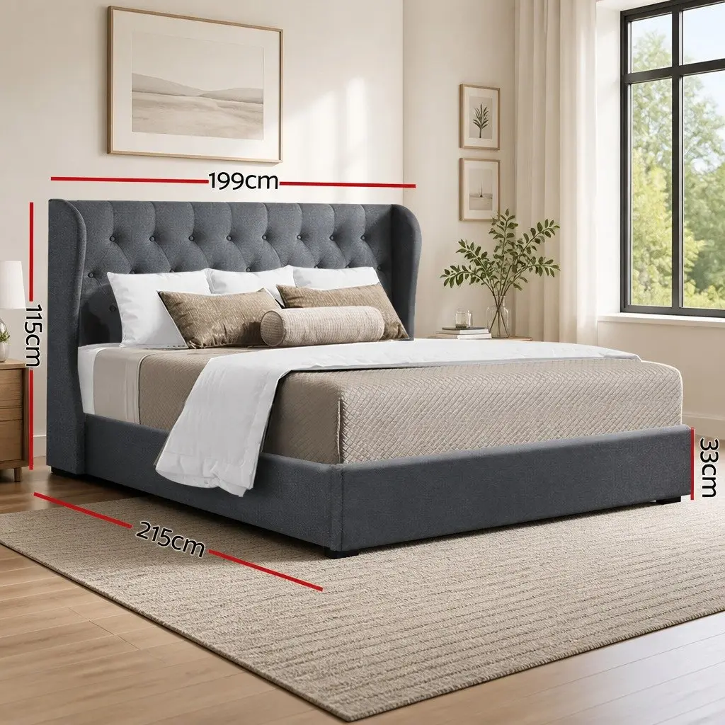 Charcoal King Size Gas Lift Bed Frame with Tufted Headboard