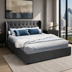 Charcoal Queen Size Gas Lift Bed Frame with Storage