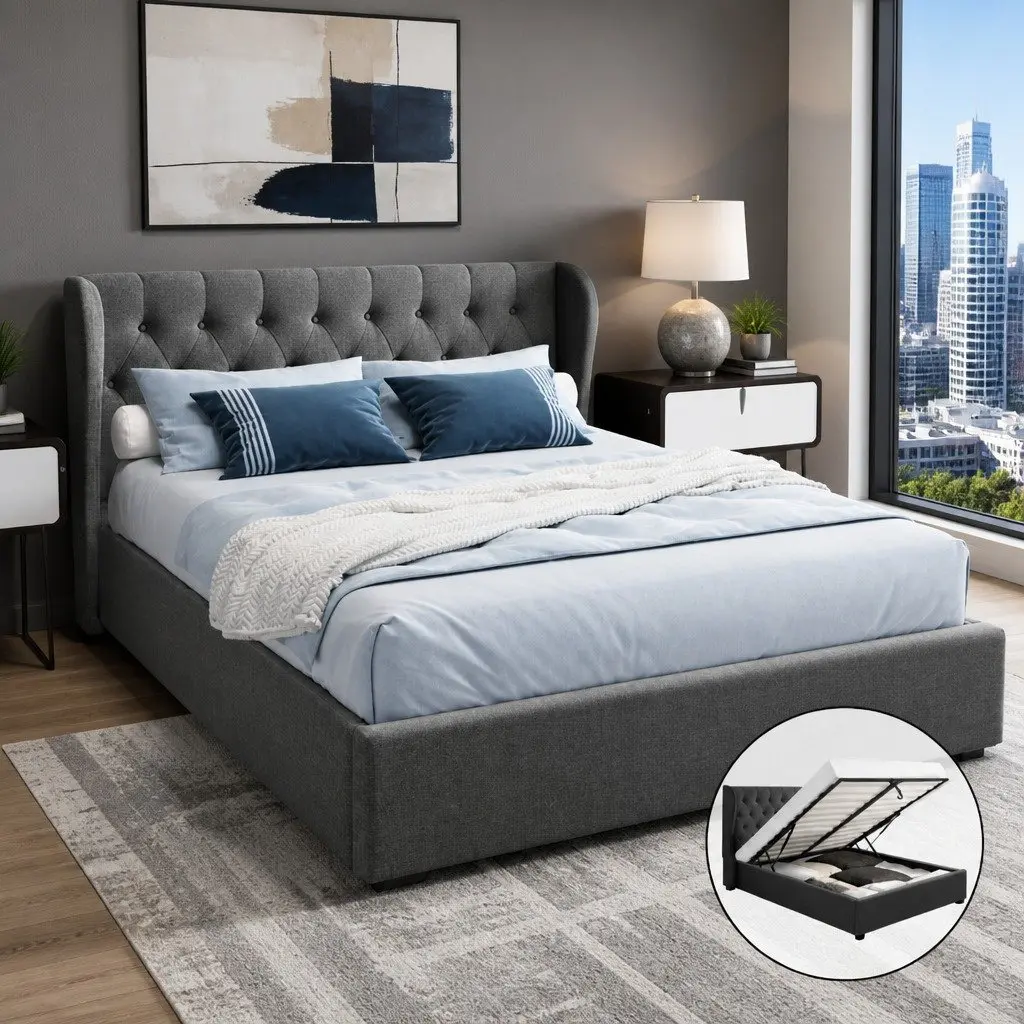 Charcoal Queen Size Gas Lift Bed Frame with Storage