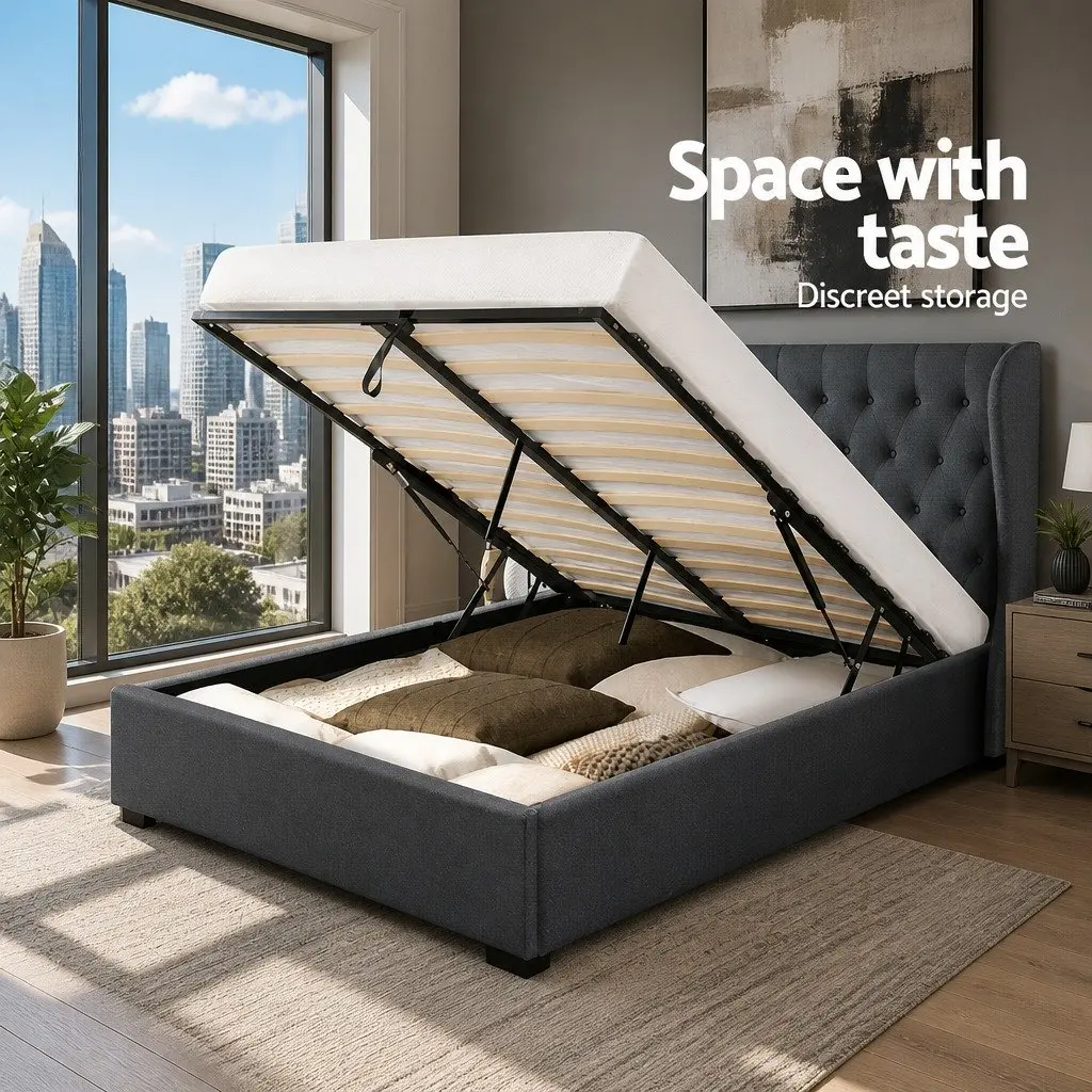 Charcoal Queen Size Gas Lift Bed Frame with Storage