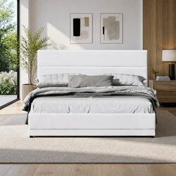 Cozy Queen Size Gas Lift Bed Frame with LED Lights